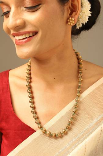 Traditional gold bead long necklace