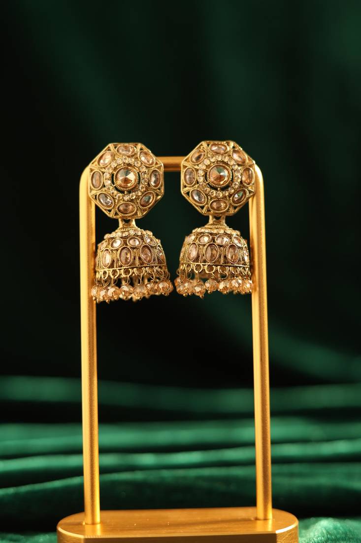 Antique gold dome crystal earrings