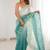 Sea green women's elegant crunchy saree with sequins embroidery work & satin silk blouse