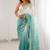 Sea green women's elegant crunchy saree with sequins embroidery work & satin silk blouse
