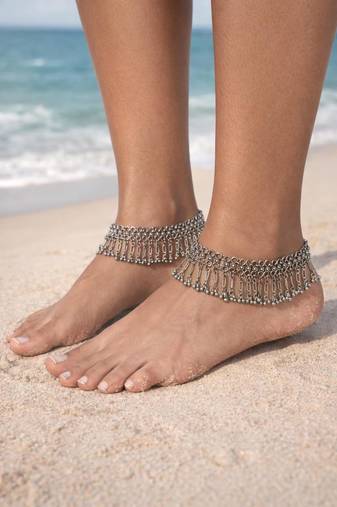 Oxidised silver anklet pair for women | indian ghungroo payal | boho ethnic ankle bracelet | handmade tribal jewelry