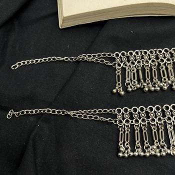 Oxidised silver anklet pair for women | indian ghungroo payal | boho ethnic ankle bracelet | handmade tribal jewelry 2