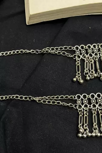 Oxidised silver anklet pair for women | indian ghungroo payal | boho ethnic ankle bracelet | handmade tribal jewelry
