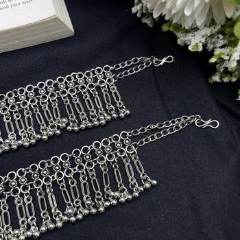 Oxidised silver anklet pair for women | indian ghungroo payal | boho ethnic ankle bracelet | handmade tribal jewelry 3