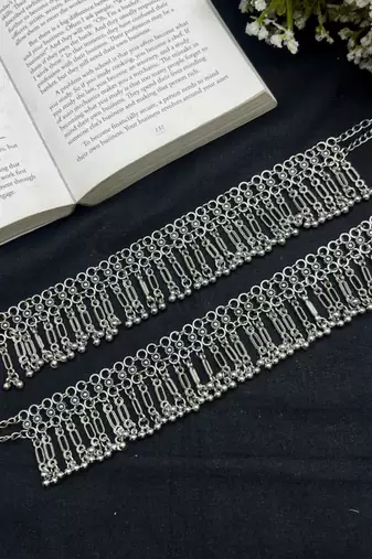 Oxidised silver anklet pair for women | indian ghungroo payal | boho ethnic ankle bracelet | handmade tribal jewelry