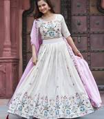 white tissue silk embroidered lehenga choli set