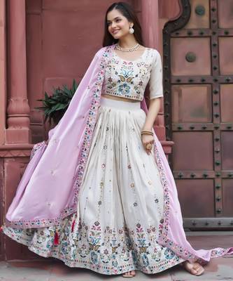 white tissue silk embroidered lehenga choli set 2