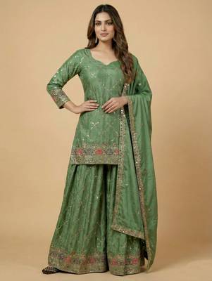 Sea-green designer faux silk readymade designer suit 1