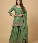 Sea-green designer faux silk readymade designer suit
