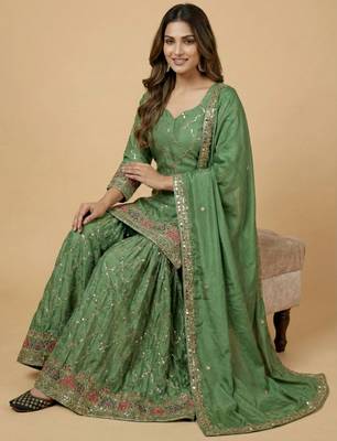Sea-green designer faux silk readymade designer suit 2