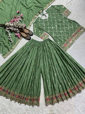 Sea-green designer faux silk readymade designer suit 3