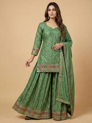 Sea-green designer faux silk readymade designer suit 4
