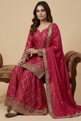 Pink designer faux silk readymade designer suit