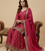 Pink designer faux silk readymade designer suit