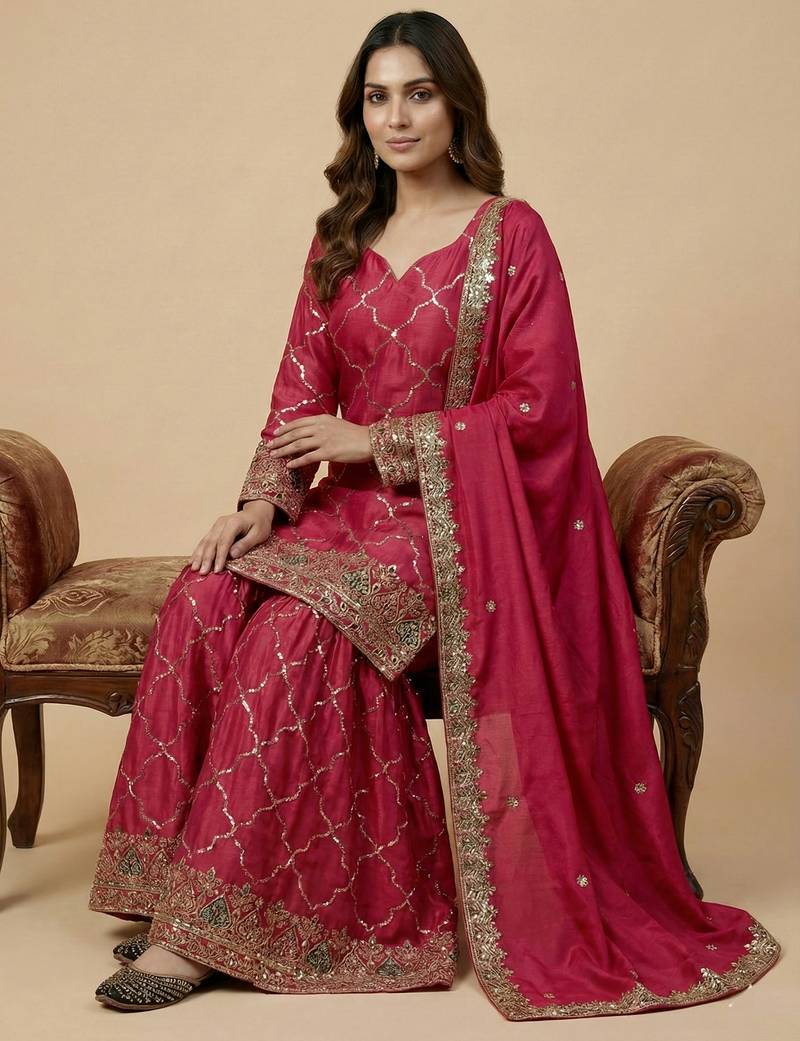 Pink designer faux silk readymade designer suit