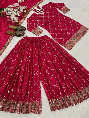 Pink designer faux silk readymade designer suit 2