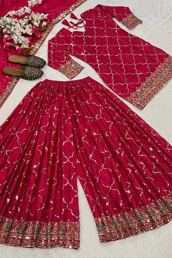 Pink designer faux silk readymade designer suit