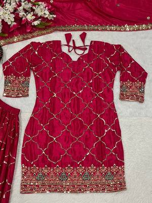 Pink designer faux silk readymade designer suit 3