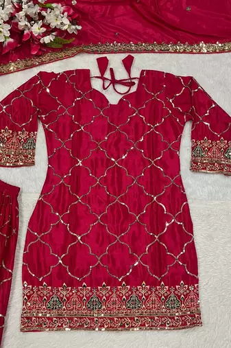 Pink designer faux silk readymade designer suit