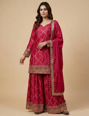 Pink designer faux silk readymade designer suit 4