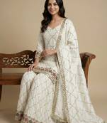 White designer faux silk readymade designer suit