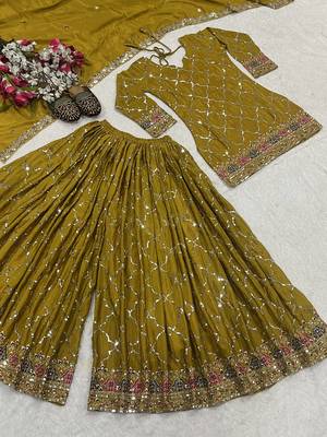 Yellow designer faux silk readymade designer suit 3