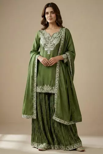 Mehendi designer faux silk readymade designer suit
