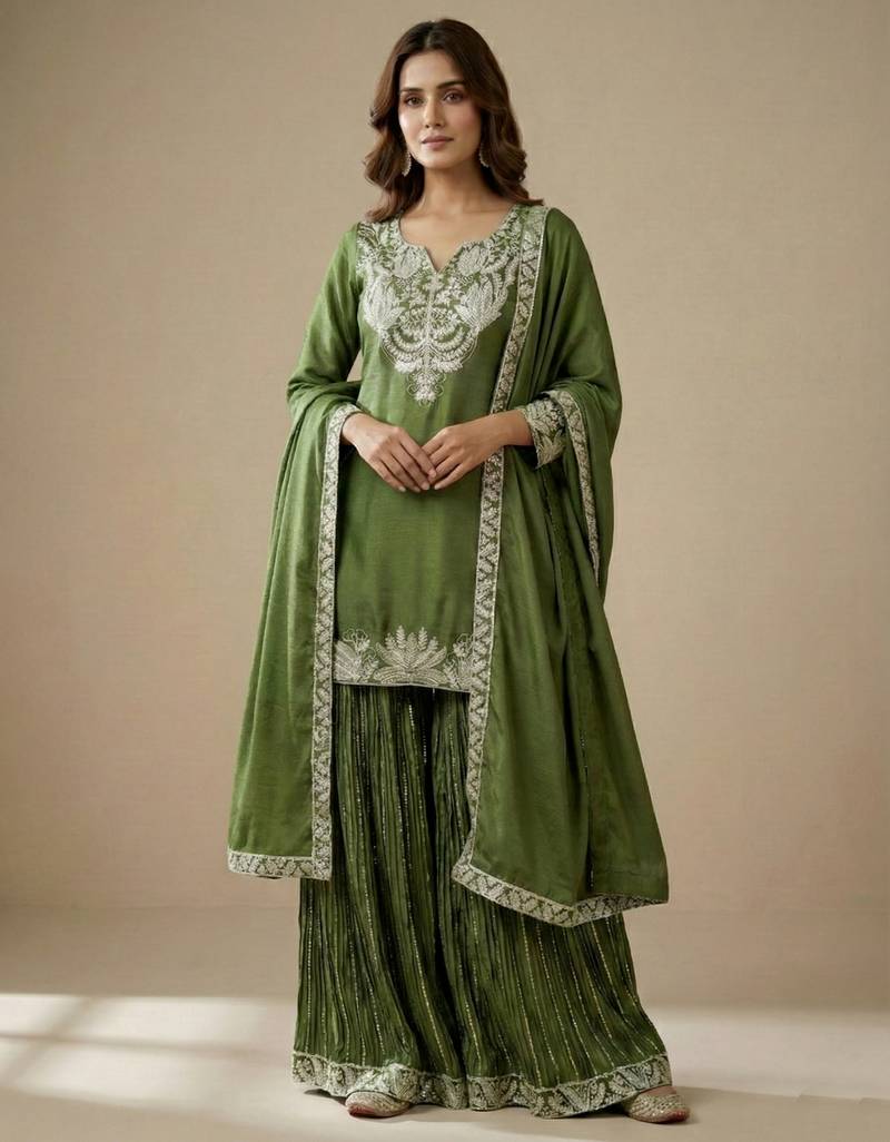Mehendi designer faux silk readymade designer suit