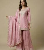 Light-pink designer faux silk readymade designer suit