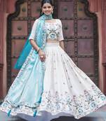 WHITE Women   s Pure Tissue Silk Heavy Embroidered Lehenga Choli with Sequins Work & Fendy Dupatta