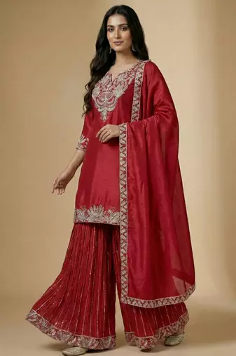 Pink designer faux silk readymade designer suit