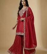Pink designer faux silk readymade designer suit
