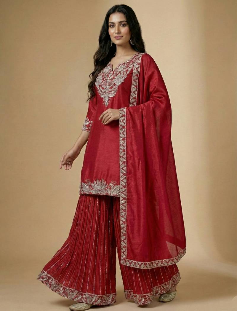Pink designer faux silk readymade designer suit