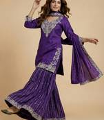 Purple designer faux silk readymade designer suit