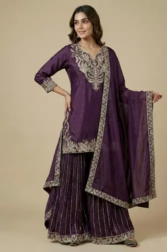 Maroon designer faux silk readymade designer suit