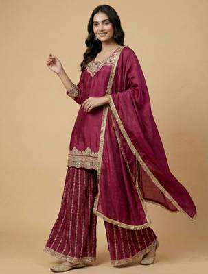 Wine designer faux silk readymade designer suit 1
