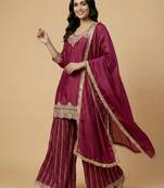 Wine designer faux silk readymade designer suit