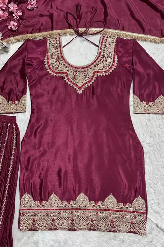 Wine designer faux silk readymade designer suit