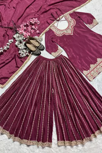 Wine designer faux silk readymade designer suit