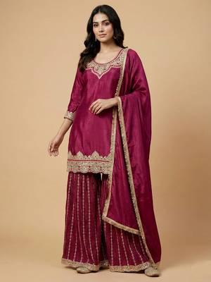 Wine designer faux silk readymade designer suit 4