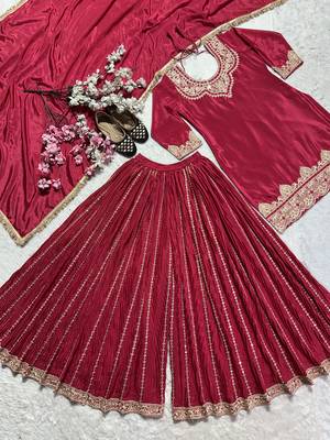 Red designer faux silk readymade designer suit 3