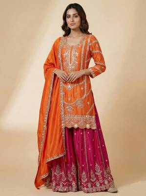 Orange designer faux silk readymade designer suit 1