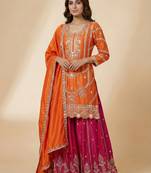 Orange designer faux silk readymade designer suit