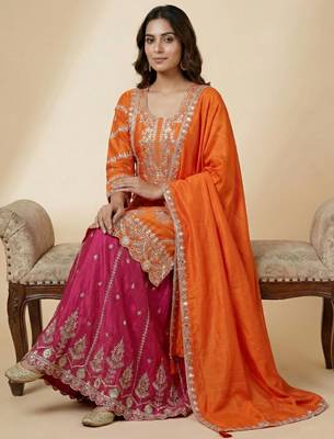 Orange designer faux silk readymade designer suit 2