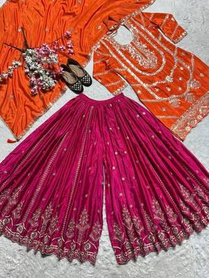 Orange designer faux silk readymade designer suit 3