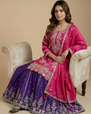 Pink designer faux silk readymade designer suit 1