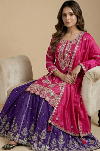 Pink designer faux silk readymade designer suit