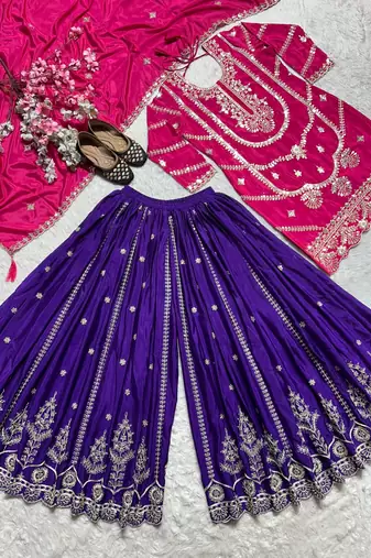 Pink designer faux silk readymade designer suit