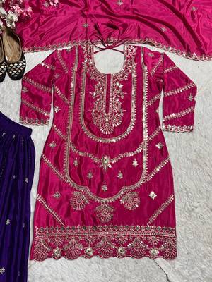 Pink designer faux silk readymade designer suit 3