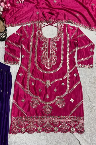 Pink designer faux silk readymade designer suit